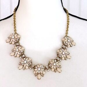 J. Crew Statement Necklace Brass Ivory Clear Rhinestones Adjustable